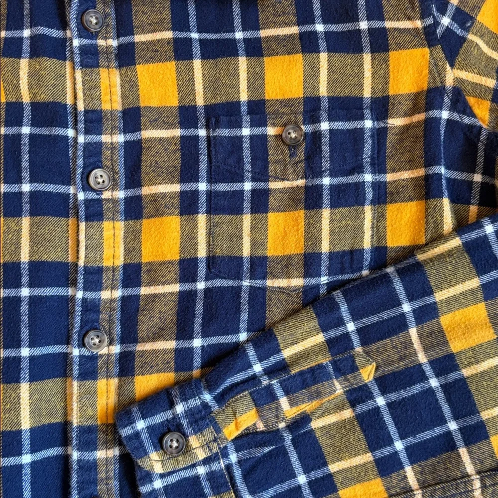Hanna Andersson Yellow Blue Plaid Button Down Flannel Shirt size Boys US 14-16 - Picture 5 of 7